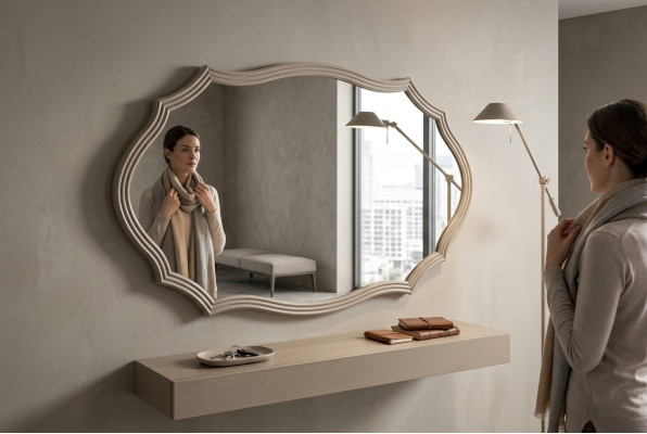 Zrcadlo na zeď Dekorativní luxusní design obývacího pokoje Beige 150x90 Dřevo
