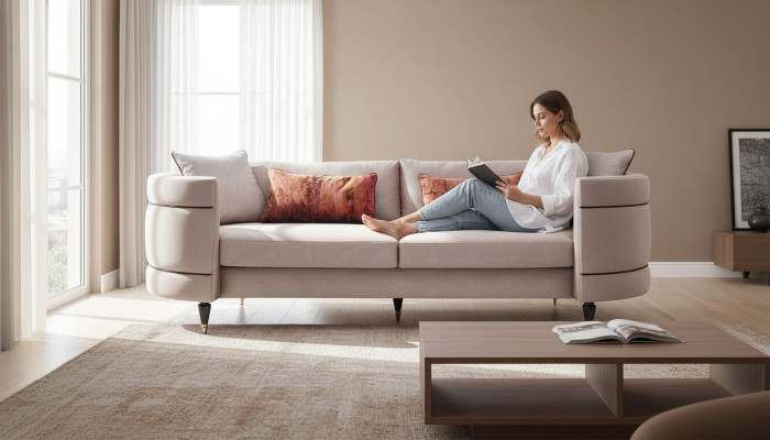Stoffsofa Viersitzer Sofa 4 Sitzer Polstersofa Grau Modern Design
