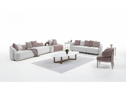Sofagarnitur Große Sofa Polstersofa Stoffsofa Rosa Dreisitzer Set 4tlg