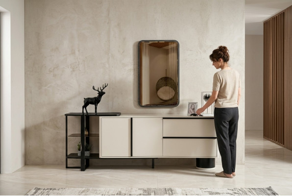 Schrank Sideboard mit Spiegel Anrichte Garnitur Modern Kommode Weiß