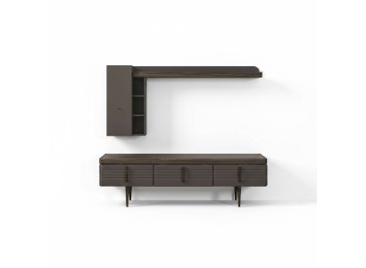 Wohnwand Sideboard RTV Lowboard Regale TV Ständer Schrank Holz Grau