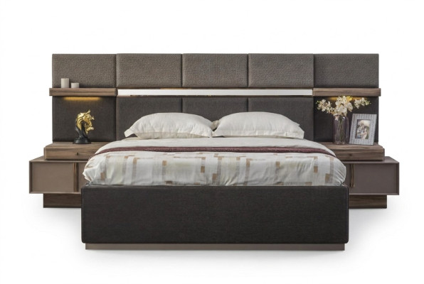 Komplette Schlafzimmer Doppelbett Set 3tlg Bett Nachttische Grau Stoff