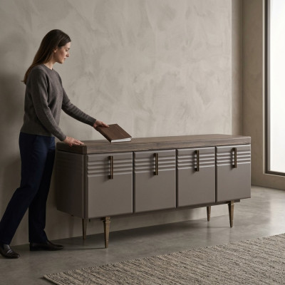 Sideboard Skříň nábytková šatní skříň komoda skříň dřevěná šedá obývací pokoj