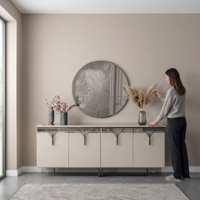 Sideboard Anrichte mit Spiegel Holzschrank Kommode Schrank Holz Weiß