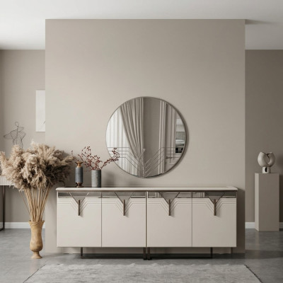 Sideboard Anrichte mit Spiegel Holzschrank Kommode Schrank Holz Weiß