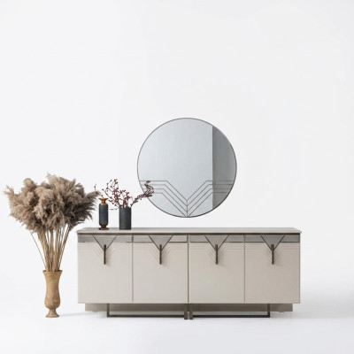 Sideboard Anrichte mit Spiegel Holzschrank Kommode Schrank Holz Weiß