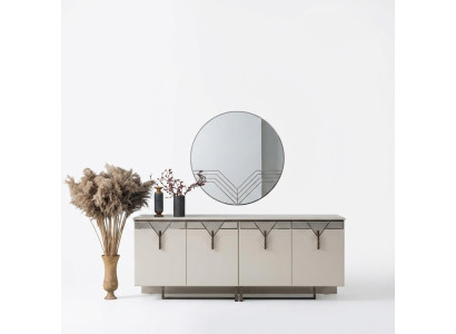Sideboard Anrichte mit Spiegel Holzschrank Kommode Schrank Holz Weiß