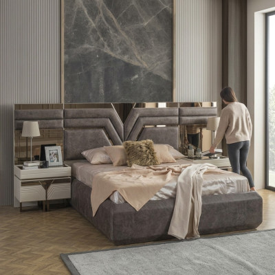 Schlafzimmer Garnitur Doppelbett Bett Nachttische Set 3tlg Grau Modern