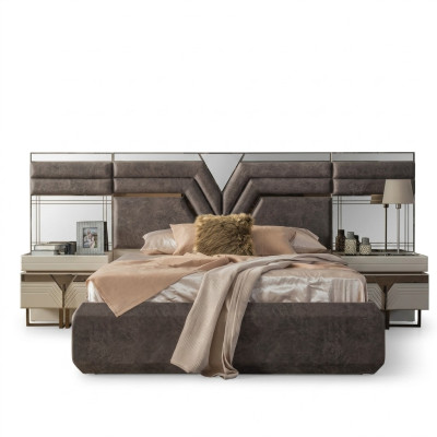 Schlafzimmer Garnitur Doppelbett Bett Nachttische Set 3tlg Grau Modern