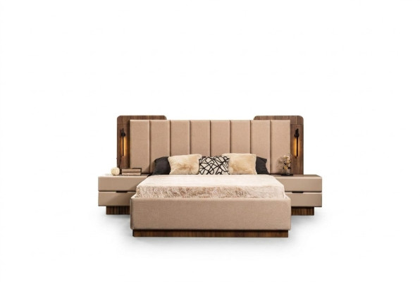 Kompletní ložnice Manželská postel Postele Beige Tkanina 3 ks.