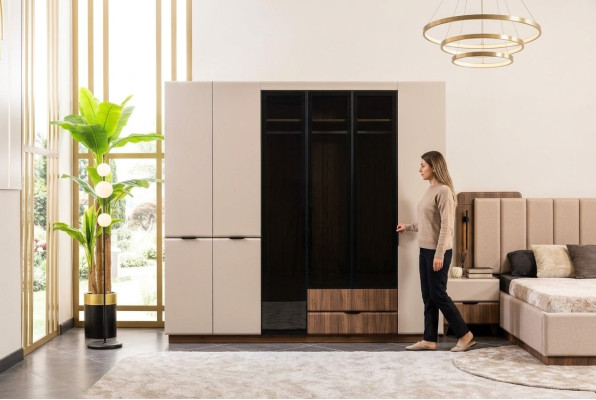 Kleiderschrank Holzschrank Beige Schlafzimmerschrank Schrank Moderne