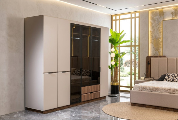 Kleiderschrank Holzschrank Beige Schlafzimmerschrank Schrank Moderne