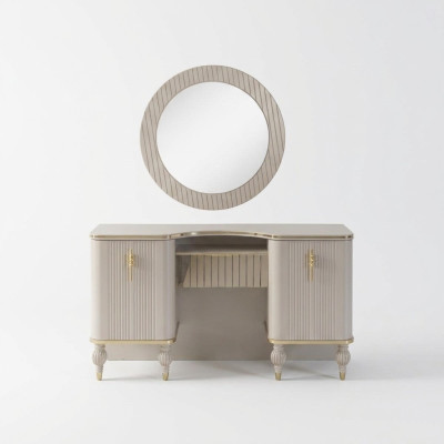 Beiger Schminktisch Designer Frisiertisch Kosmetiktisch Konsole Spiegel