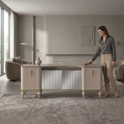 Moderne Beige Anrichte Luxuriöses Sideboard Wohnzimmer Holzschrank Neu