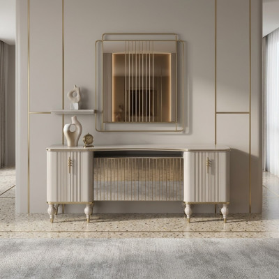 Moderne Beige Anrichte Luxuriöses Sideboard Wohnzimmer Holzschrank Neu