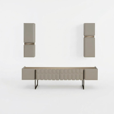 Moderne Wohnzimmer Holz Möbel Designer TV-Schrank x2 Wandregale 3tlg Set