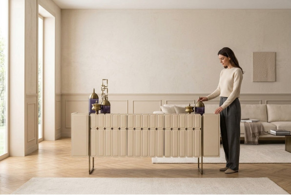 Beige Holz Anrichte Designer Kommode Sideboard Holzschrank Luxus Möbel