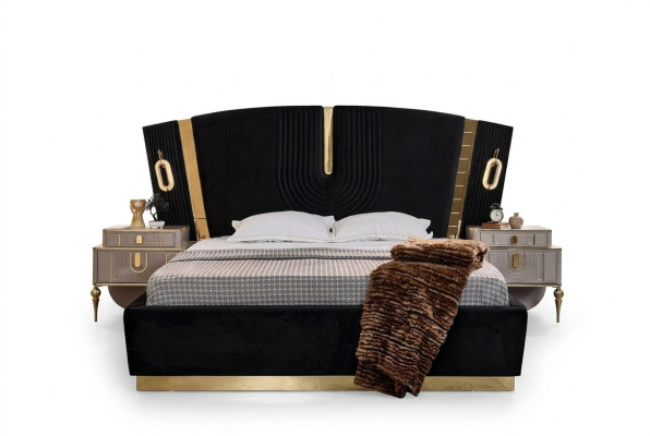 Schlafzimmer Doppelbett Garnitur Bett Nachttische 3tlg Luxus Schwarz