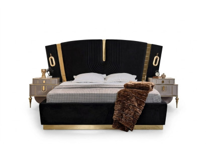 Schlafzimmer Doppelbett Garnitur Bett Nachttische 3tlg Luxus Schwarz