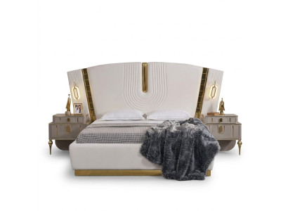 Schlafzimmer Doppelbett Garnitur Bett Nachttische Weiß 3tlg Luxus
