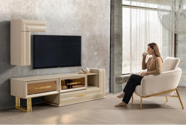 Obývací stěna RTV nízký stolek Komoda TV stojan Válcové skříň Beige Moderní