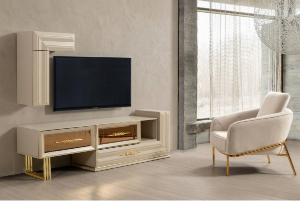 Obývací stěna RTV nízký stolek Komoda TV stojan Válcové skříň Beige Moderní