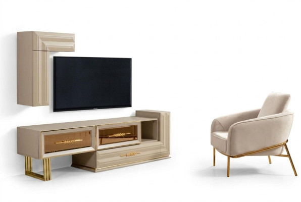 Obývací stěna RTV nízký stolek Komoda TV stojan Válcové skříň Beige Moderní