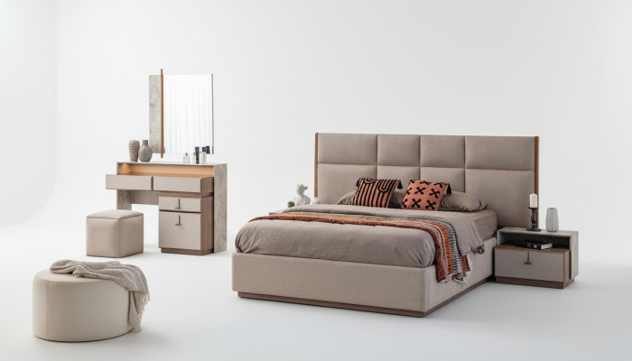 Luxus Schlafzimmermöbel Doppelbett Nachttische Grau 6tlg Schrank Bett