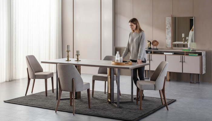 Essgruppe Essecke Esstisch Stühle Holz Grau Esszimmer 9tlg Anrichte