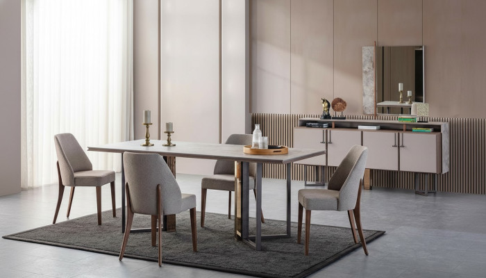 Essgruppe Essecke Esstisch Stühle Holz Grau Esszimmer 9tlg Anrichte