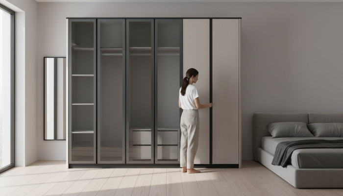 Dřevěná skříň šatní skříň šatní Šatní skříň Moderní šedá