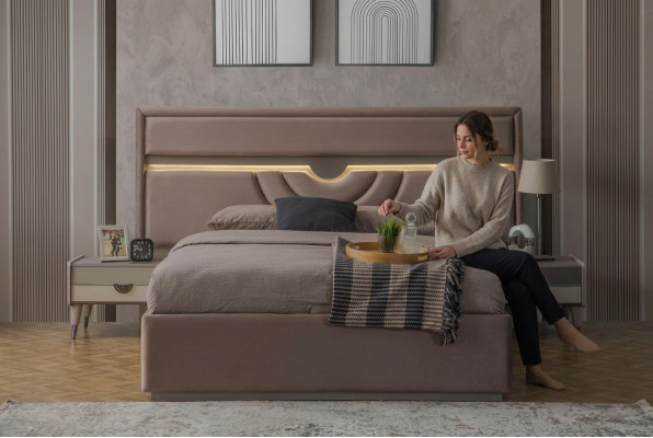 Doppelbett Schlafzimmer Bett Nachttische Beige Set 3tlg Bettkasten