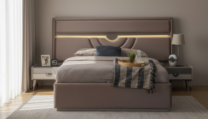Doppelbett Schlafzimmer Bett Nachttische Beige Set 3tlg Bettkasten