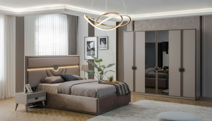 Manželská postel Kompletní ložní nábytek Postel Noční stolky Beige 4 ks