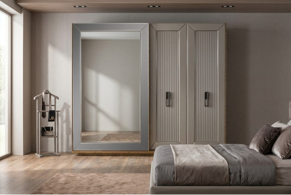 Garderobenschrank Schrank Spiegel Holzschrank Beige