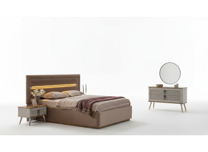 Beige Schlafzimmer Luxus Möbel Designer Doppelbett 2x Nachttische 5tlg