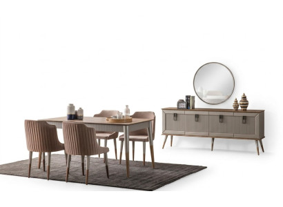 Helle Esszimmer Garnitur Robuster Esstisch Luxuriöses Sideboard 9tlg