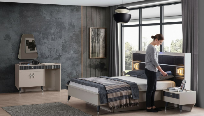 Schlafzimmer Garnitur Luxus Bett Designer Schminktisch Konsole 5tlg Set