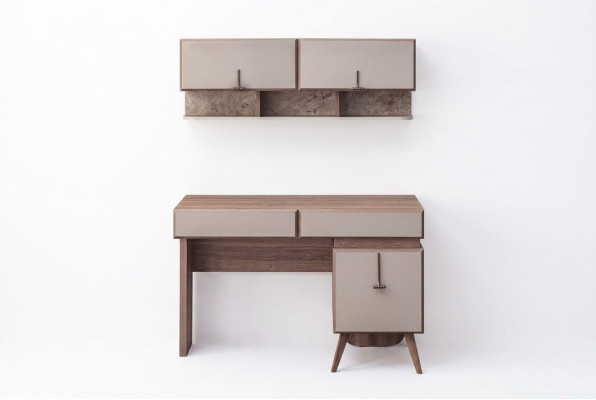 Beiger Schreibtisch Luxuriöser Bürotisch Wandschrank Computertisch Set