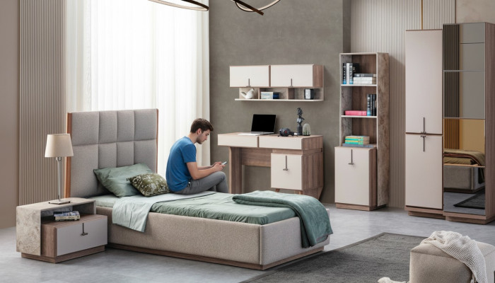 Komplette Kinderzimmer Garnitur Luxus Bett 1x Nachttische Bücherregal