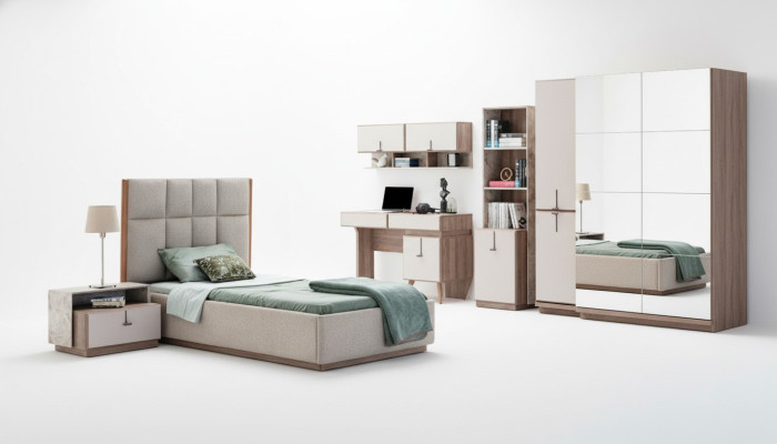 Komplette Kinderzimmer Garnitur Luxus Bett 1x Nachttische Bücherregal