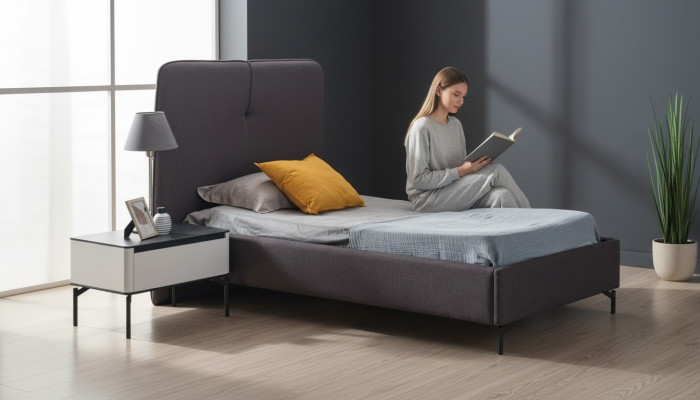 Graue Kindermöbel Designer Kinderbet Holz Nachttisch Luxus Garnitur