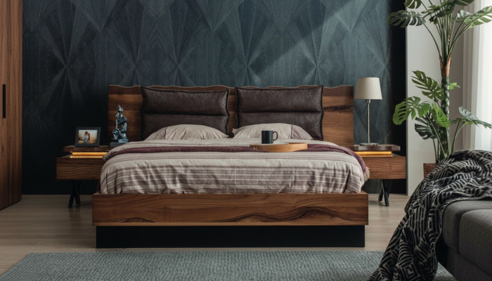 Ložnice dřevěná sestava Robustní postel 2x noční stolky 3-dílná Luxus set