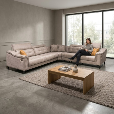 Robustes Graues Ecksofa Wohnzimmer L-Form Ledersofa Designer Couchen