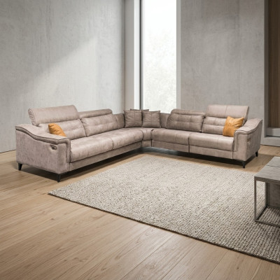 Robustes Graues Ecksofa Wohnzimmer L-Form Ledersofa Designer Couchen