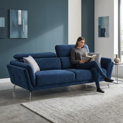 Blaues Textil Sofa Moderner Wohnzimmer Dreisitzer Luxus 3-Sitzer Couch