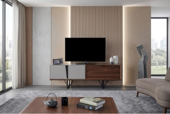 Wohnzimmer Sideboard TV Ständer RTV Lowboard Braun Holz Tisch Möbel