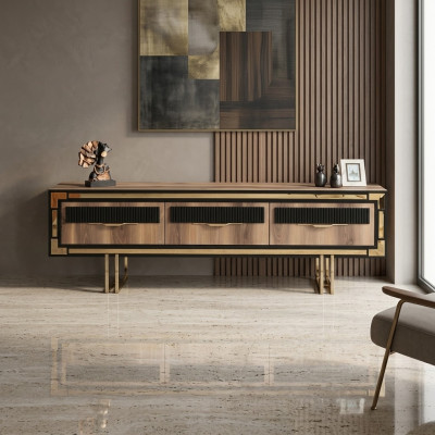 Wohnzimmer Sideboard TV Ständer RTV Lowboard Wohnwand Holz Braun Möbel