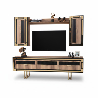 Garnitur Wohnwand TV Ständer Schranke RTV Lowboard Braun Wohnzimmer