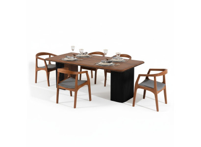 Essgruppe Komplette Esszimmer Esstisch Stühle 7tlg Braun Klassischе